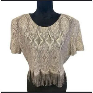 Vintage Sharade Nites metallic fringe lace top Size 8 Xx1339